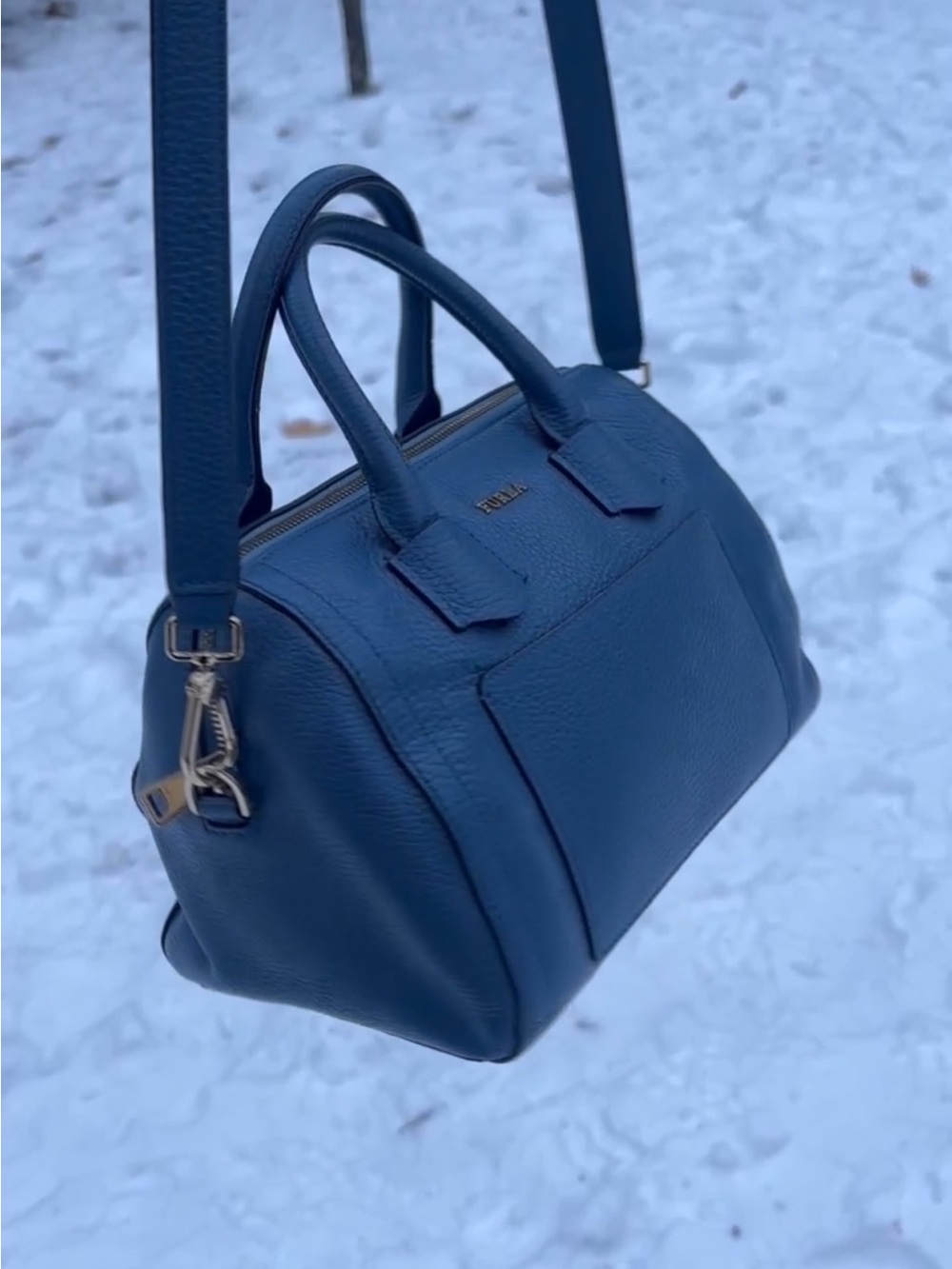 Furla Navy Leather Satchel Crossbody Bag - NWOT - Picture 3 of 15